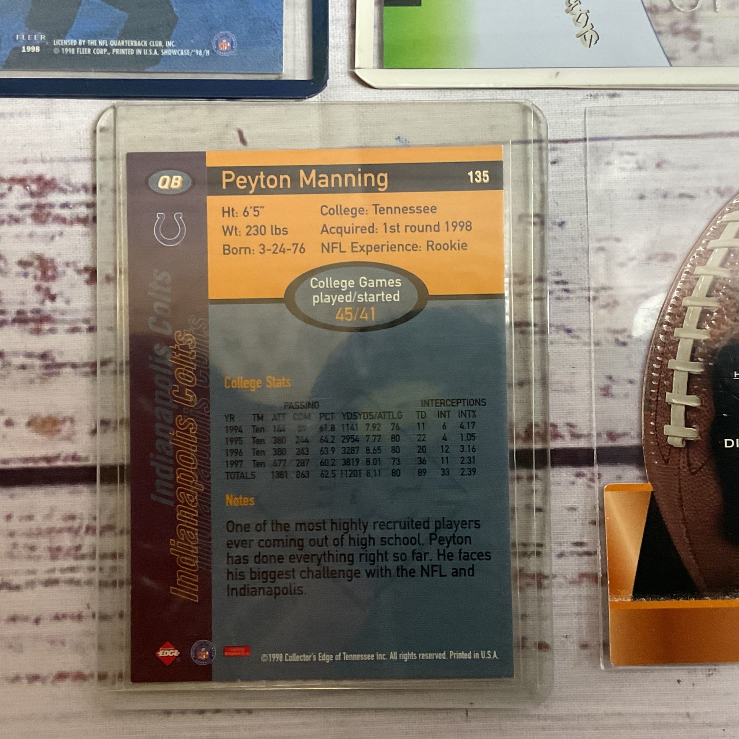 Set of 7 PEYTON MANNING Rookie Cards- Fleer, Skybox, Upper Deck, Bowman, Playoff