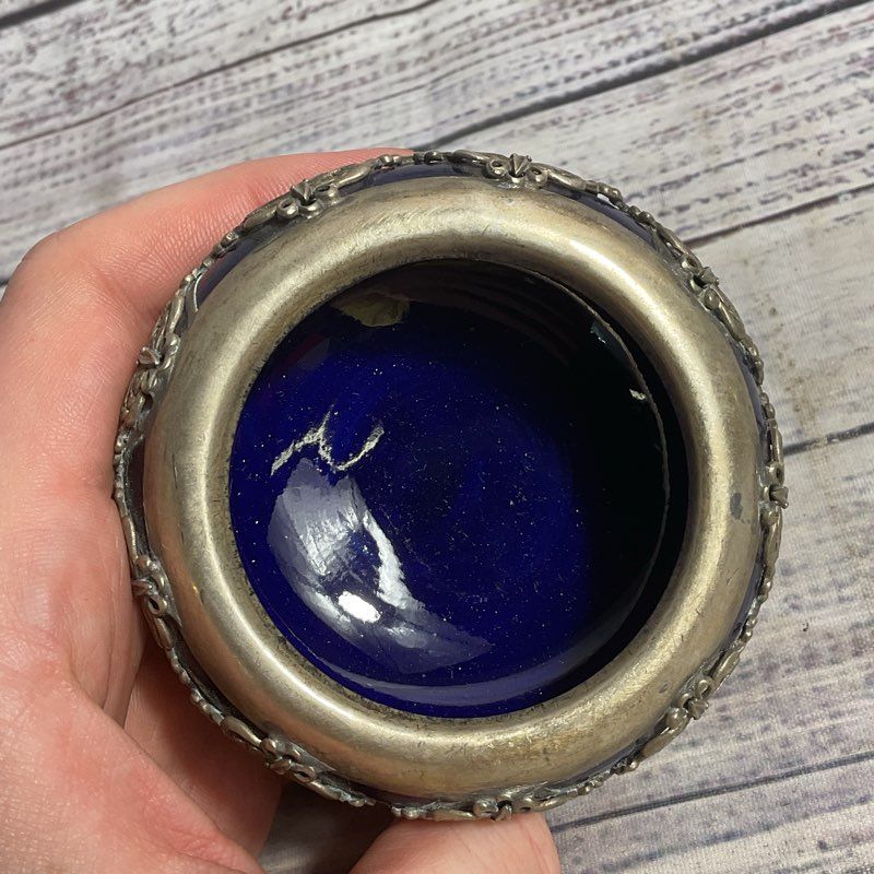Blue Ceramic Metal Fu Dog Adorned 3.5" Chinese Incense Burner