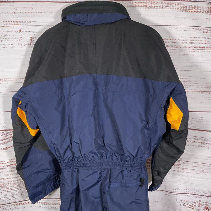 Columbia Blue/Black/Yellow Retro Belted Ski Snow Jumpsuit - Size M
