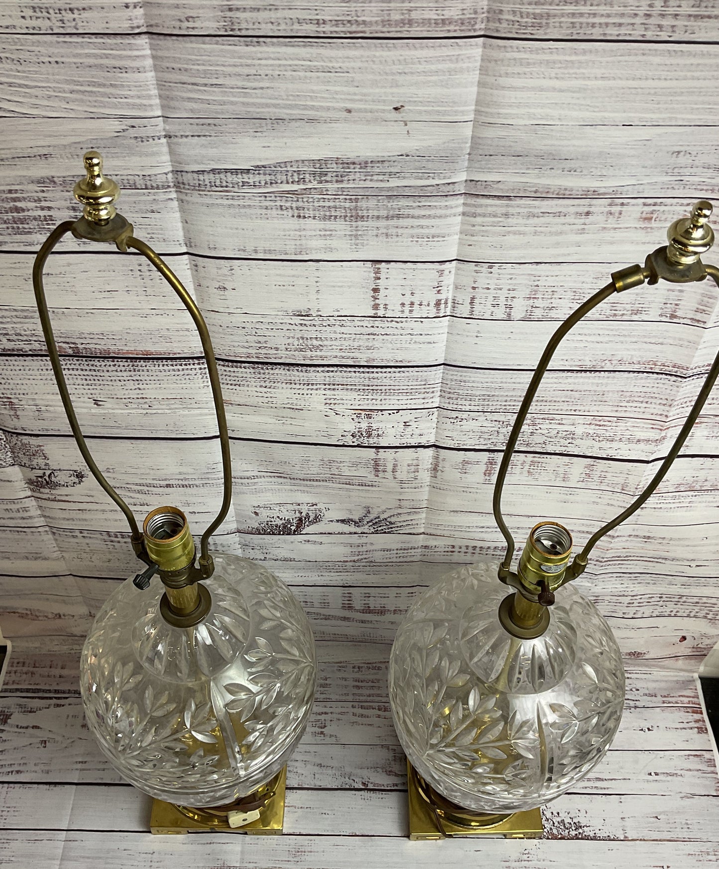 Vintage Pair Of Hollywood Regency French Style Cut Crystal Bulbous Table Lamps