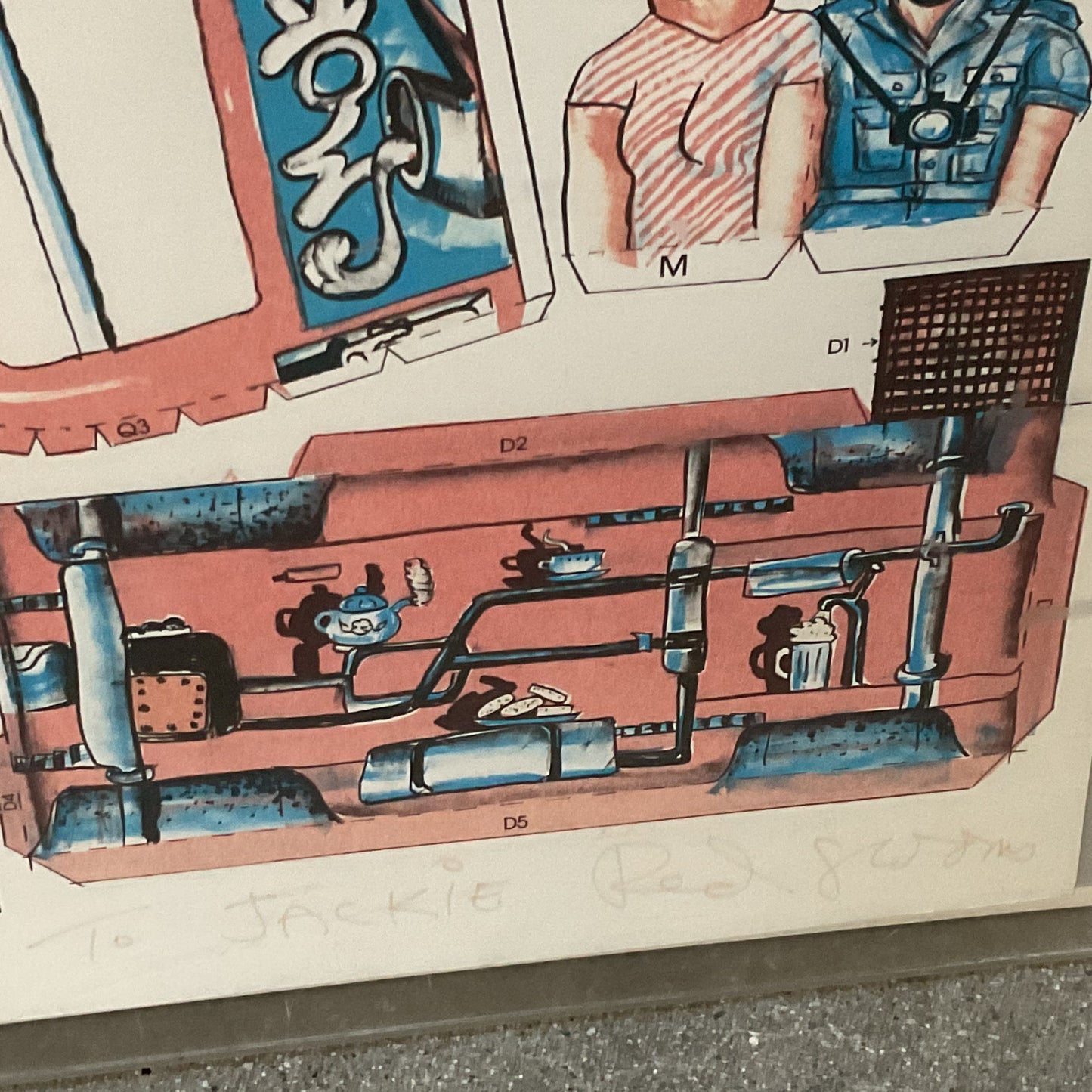 Signed VTG. 1984 RED GROOMS London Bud Lithograph Print- FRAMED 41.5" X 27.5"