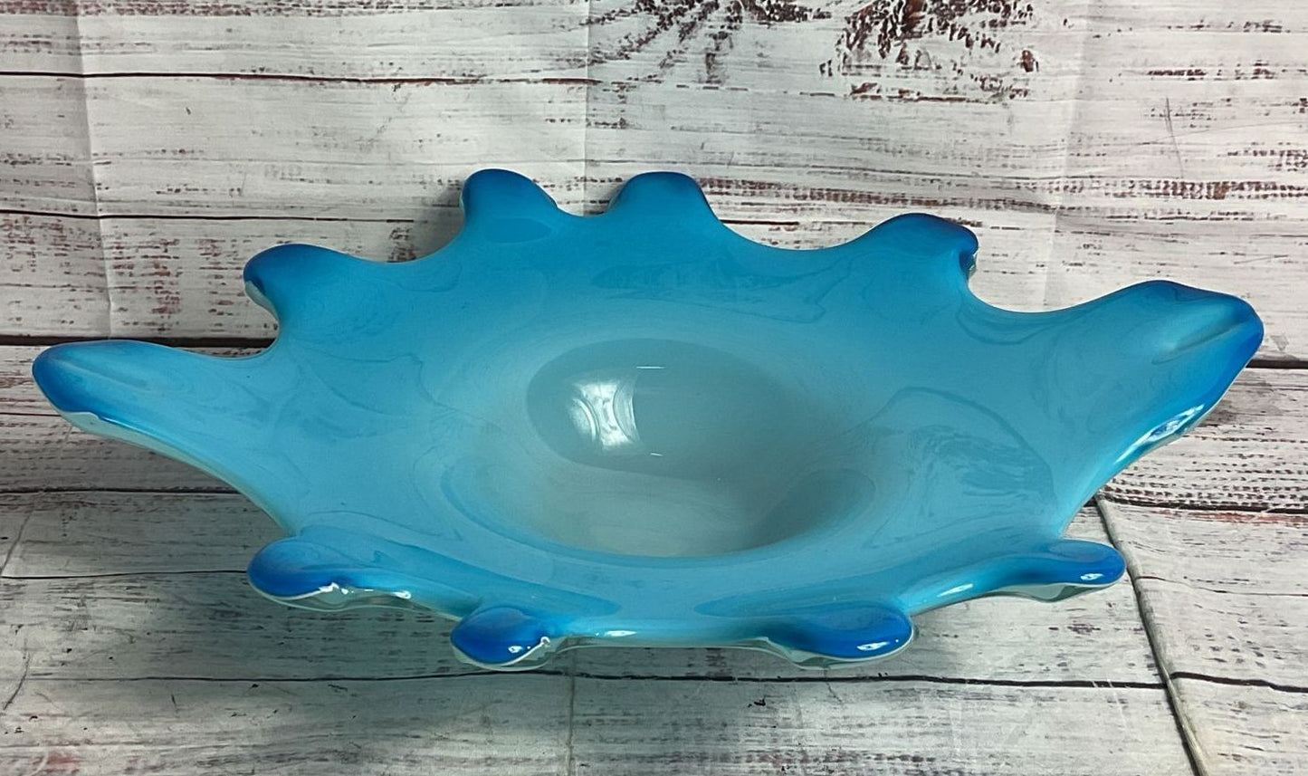 Modern Water Drop Splash 14.5" Glass Decorative Bowl Blue