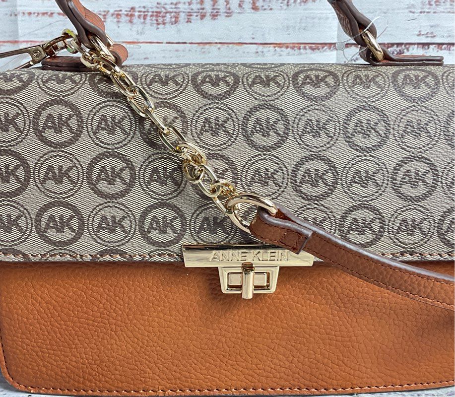 Anne Klein Ring Logo Convertible Shoulder Bag Saddle Brown