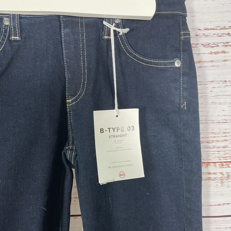 NWT Adriano Goldschmied B-Type 3 Straight Dark Wash Contrast Stitch Jeans 26x30