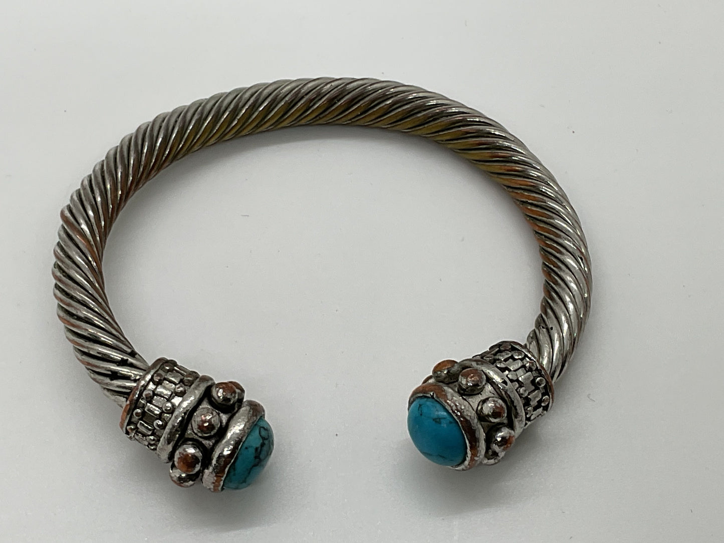 Silverplated Copper Turquoise Twisted 7" Cuff Bracelet