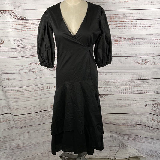 NWT KIRNA ZABETE Women's Black Puffy Sleeve Asymmetric Wrap Dress- SZ M
