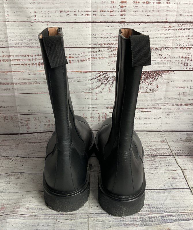 Legres Leather Slip On Calf High Chelsea Boots Black 38