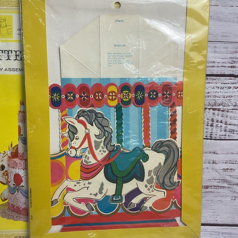 VTG. Gibson Pop Up Paper Centerpiece Bundle (Kitten Kake, Jack In Box, Carousel)