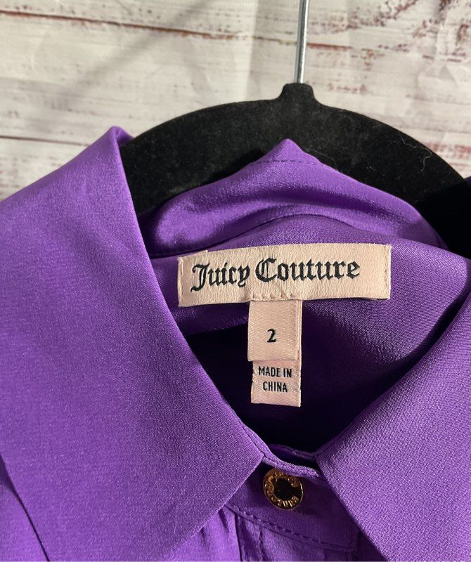 NEW Juicy Couture Sloane Blouse Women's Size 2 Long Sleeve Pockets Purple
