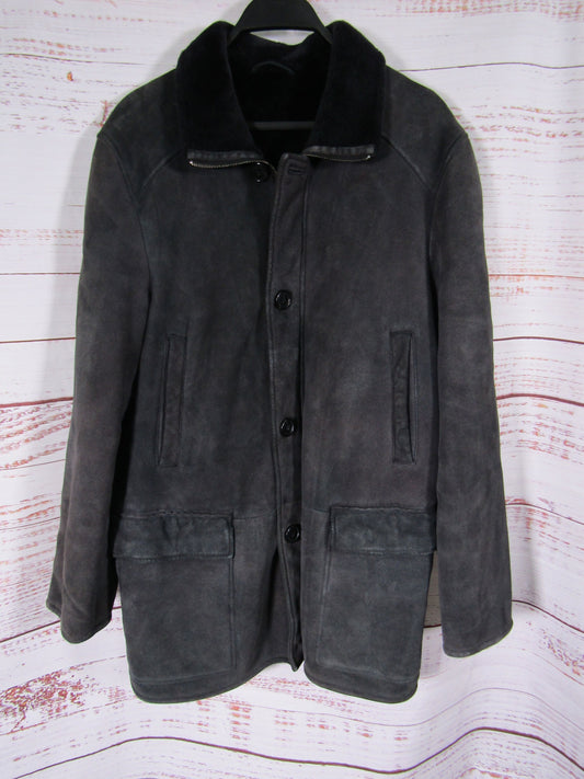 Cole Haan Men's Distressed Black Suede Faux Shearling Jacket Size S