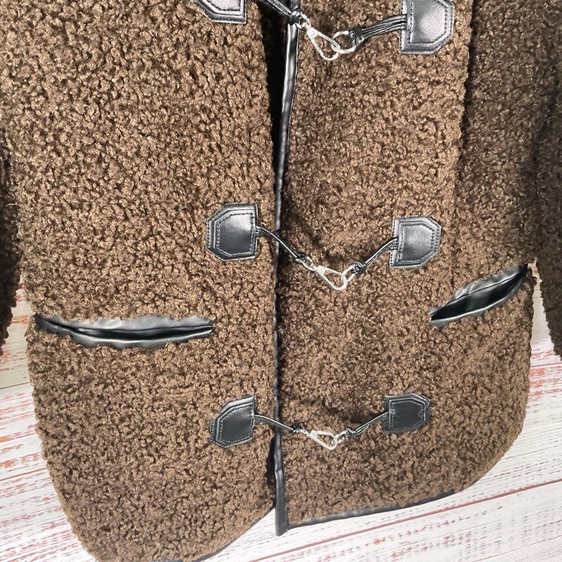 Avec Les Filles Sherpa Toggle Brown Faux Shearling Winter Jacket - Size XS