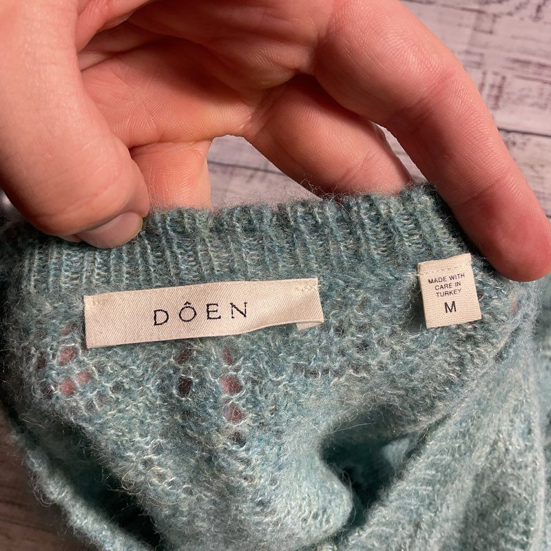 Doen Adriana Blue Minthe Alpaca Blend Pointelle Knit Sweater Vest Top - Size M