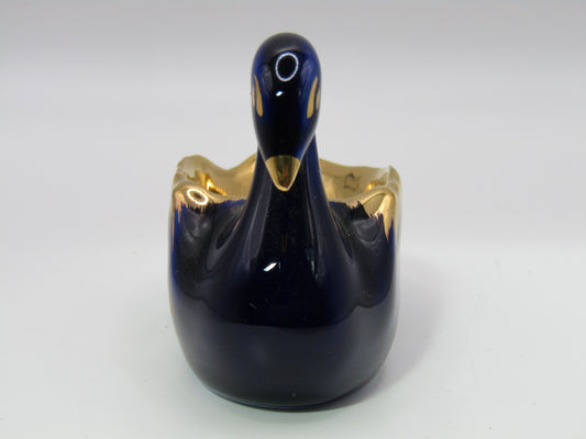 Limoges Courting Couple Cobalt Blue 24k Gold Wash Swan Made in France