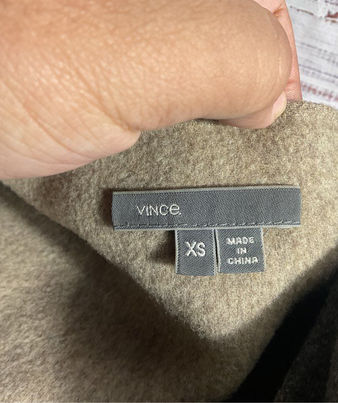 Vince Grey Olive Double-Faced Wool Coat Two Snap Front Pockets Size XS
