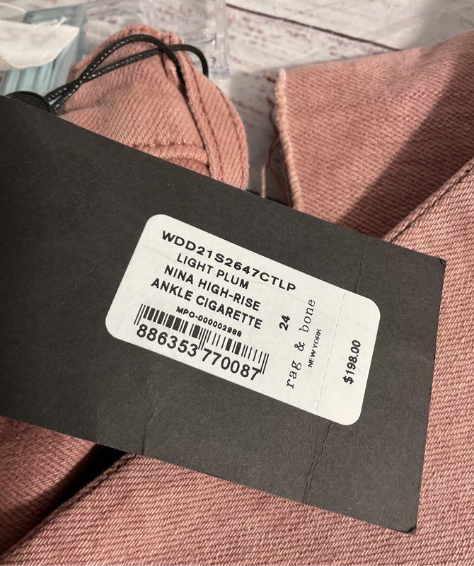 NWT Rag & Bone Nina High Rise Cigarette Jeans Light Plum Size 24 Women's