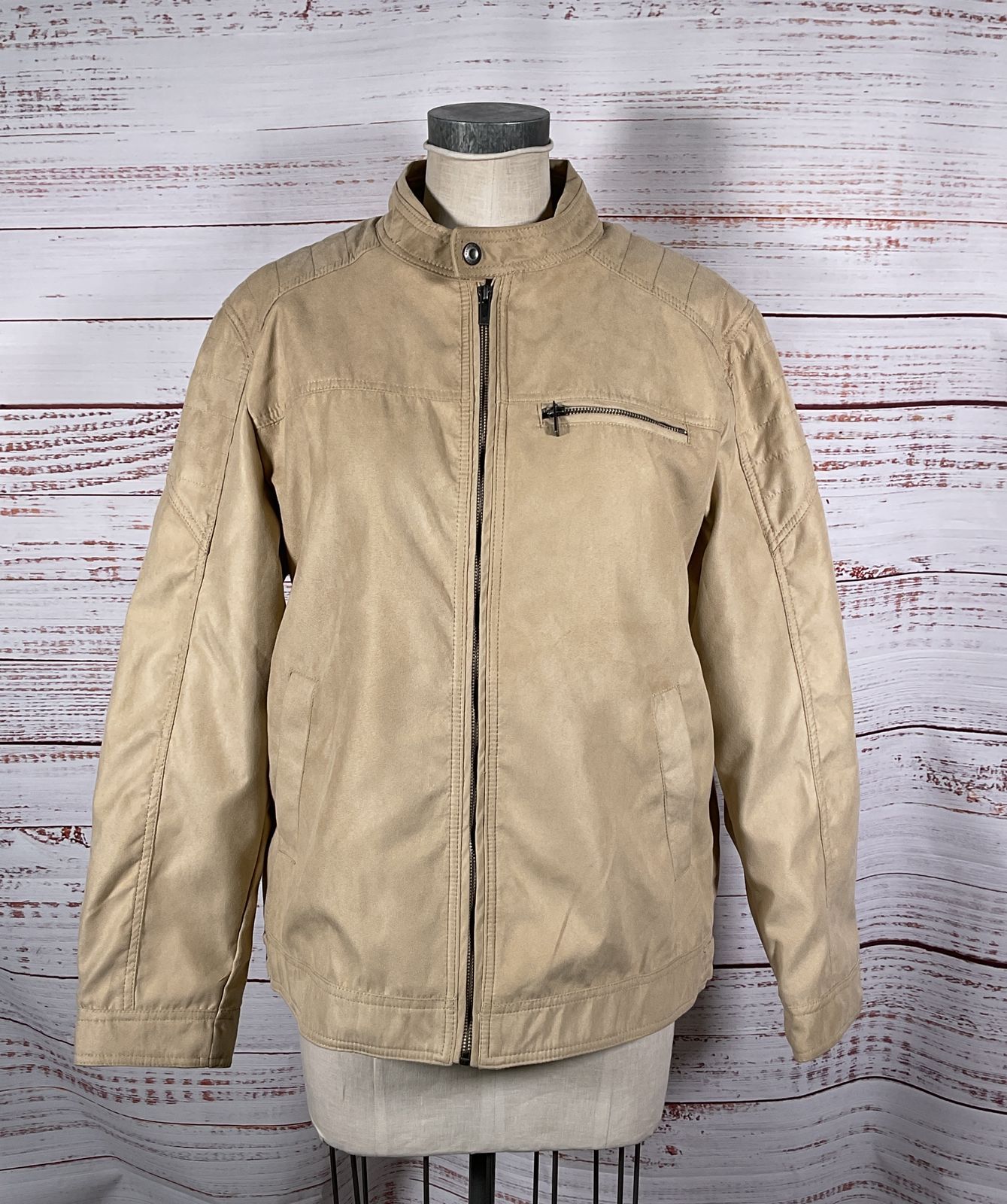 Marc Asher New York Faux Suede Biker Jacket Sand L