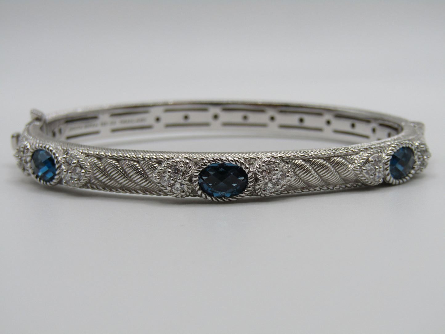 Judith Ripka Sterling Silver Blue Topaz Heart Cable Bangle Bracelet