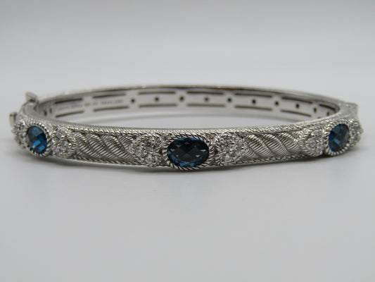 Judith Ripka Sterling Silver Blue Topaz Heart Cable Bangle Bracelet
