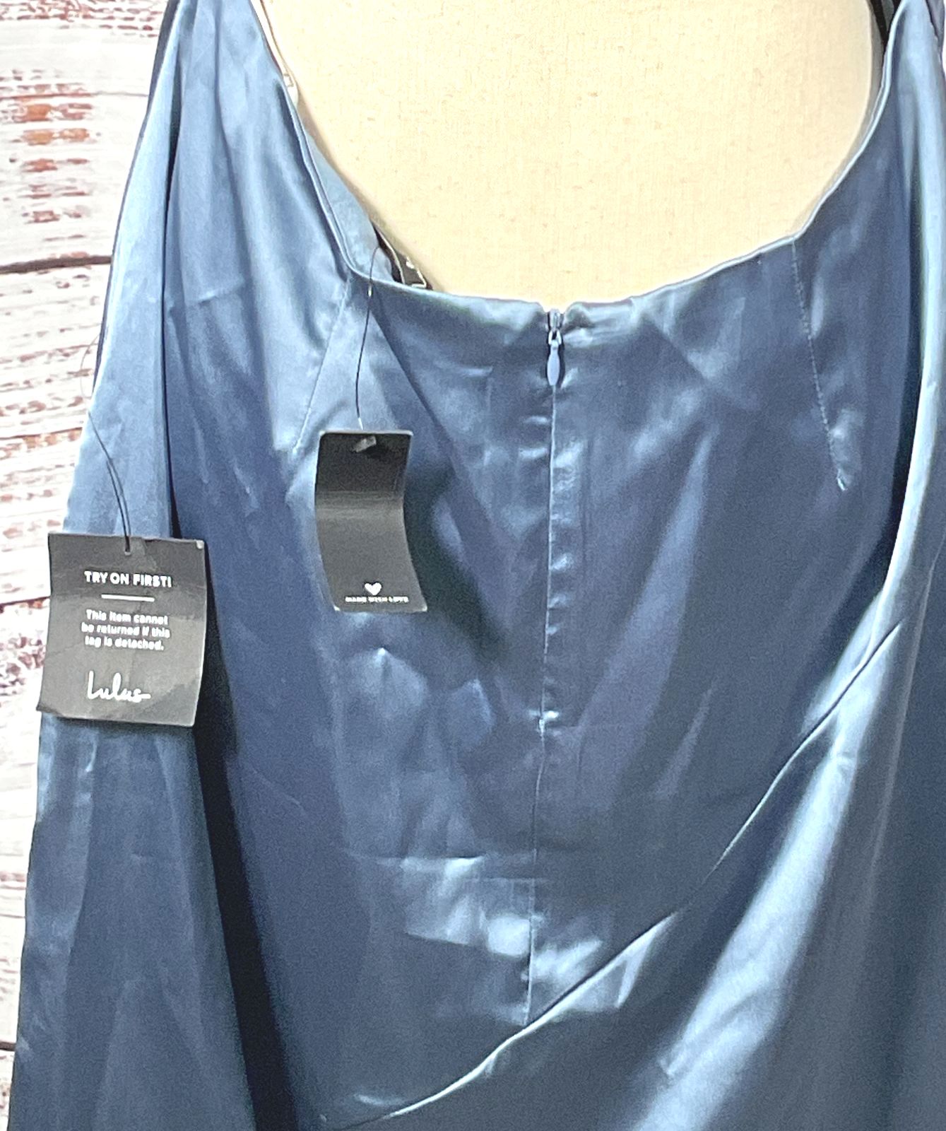 Lulus Purely Elegant Satin Twist-Back Maxi Dress Slate Blue XL