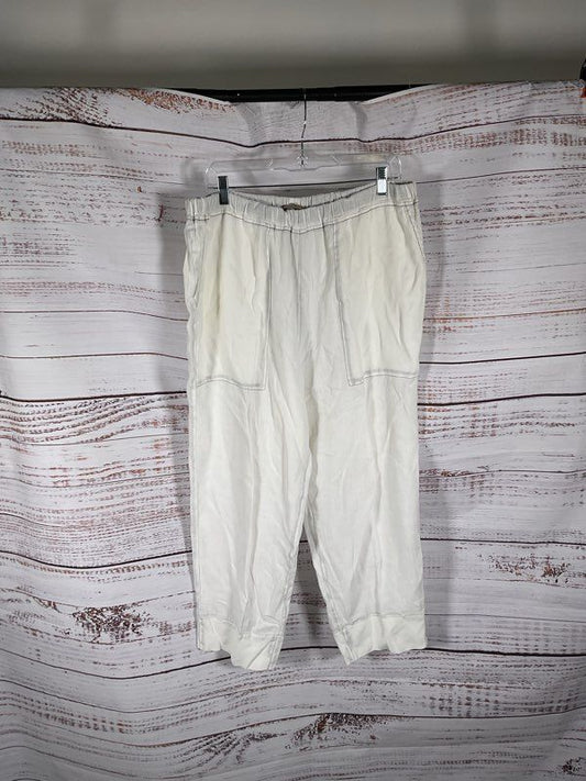 Cynthia Ashby Women's White 100% Linen Cropped Wide Leg Pants Size Large