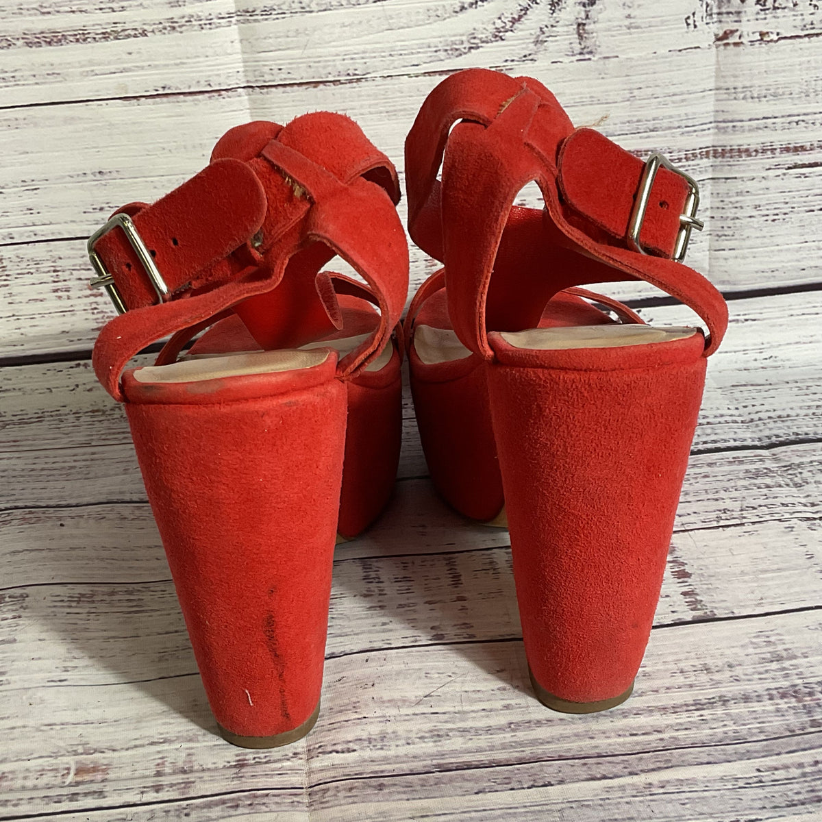 LOEFFLER RANDALL Women's Red Suede Minette Platform Heel Shoes- SZ 6