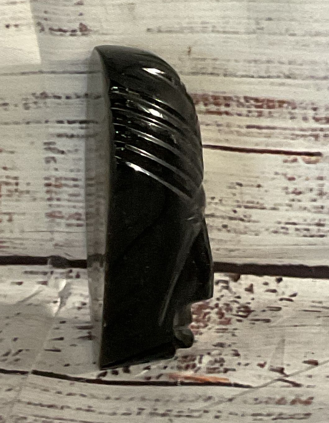 Hand Carved Obsidian Mayan Aztec Tribal Head Black