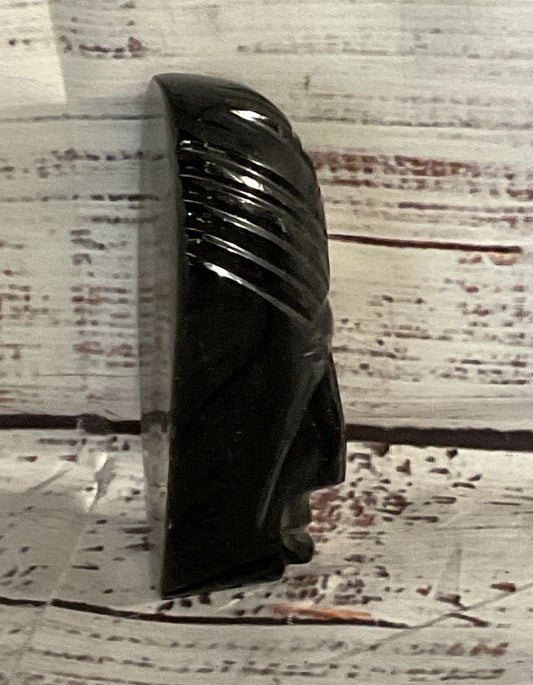Hand Carved Obsidian Mayan Aztec Tribal Head Black