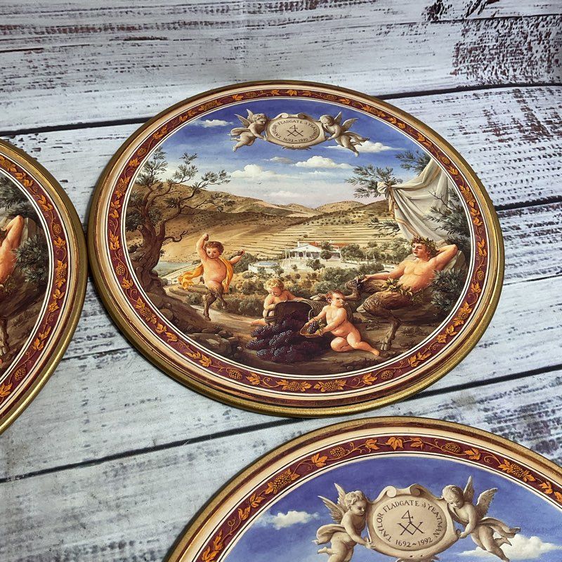 Lady Clare Set Of 4 Taylor's Port Cherub Motif Round 9" Lacquer Finish Placemat