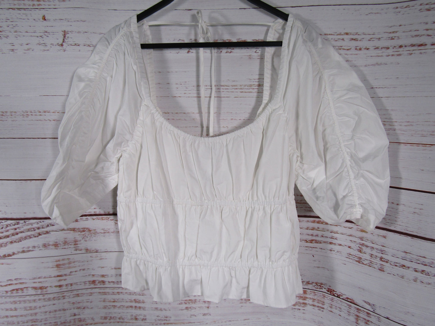 Derek Lam 10 Elora Women's White Puff Sleeve Smocked Blouse Size 16
