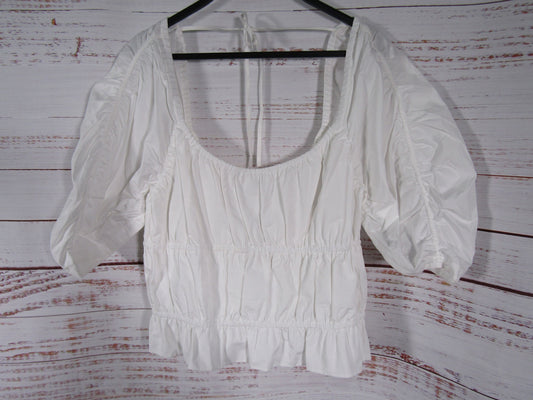 Derek Lam 10 Elora Women's White Puff Sleeve Smocked Blouse Size 16
