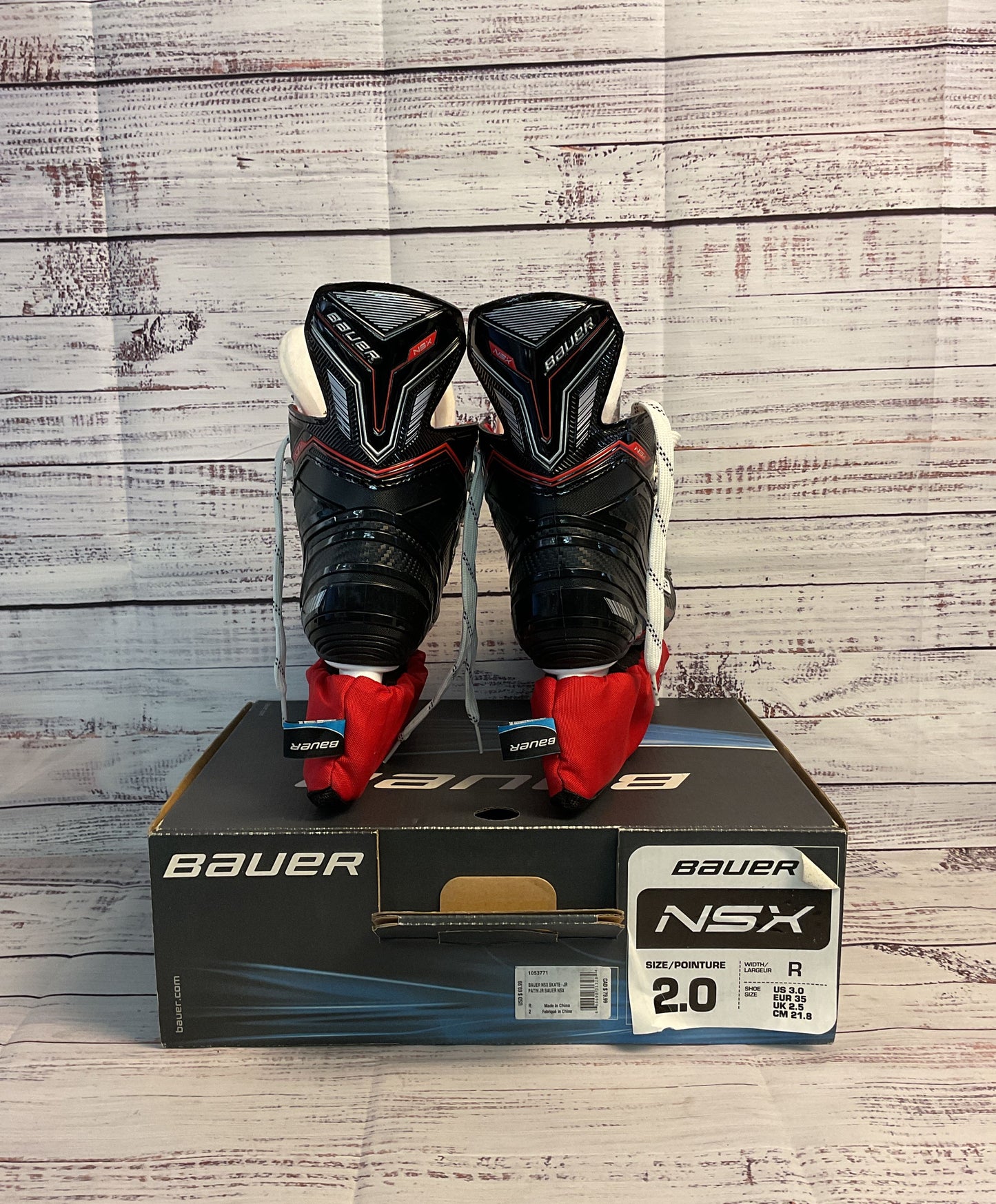 Bauer NSX Juniors Ice Hockey Skates- Black and Red, Size: 3 with Skate Guards
