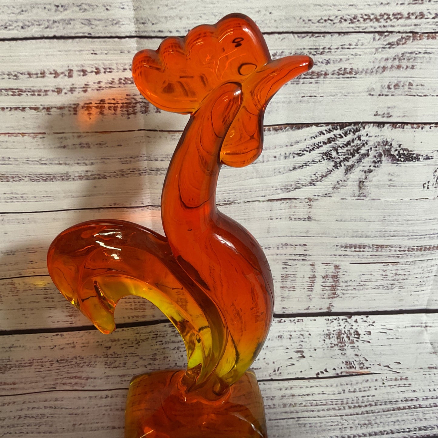 VTG. MCM VIKING? Glass Orange/Yellow Ombre Kellogg Rooster- 10"
