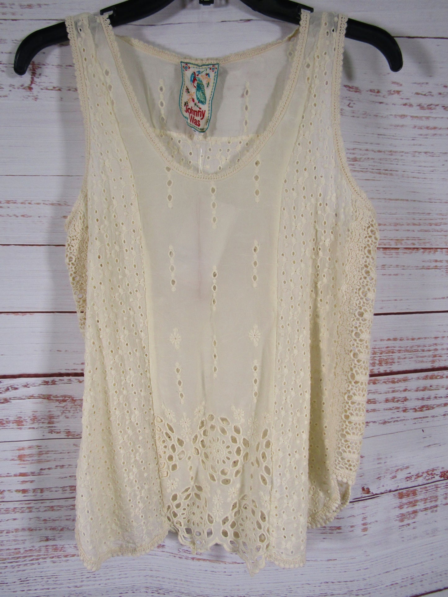 Johnny Was Saige Women's Beige Embroidered Eyelet Tank Top Size XS