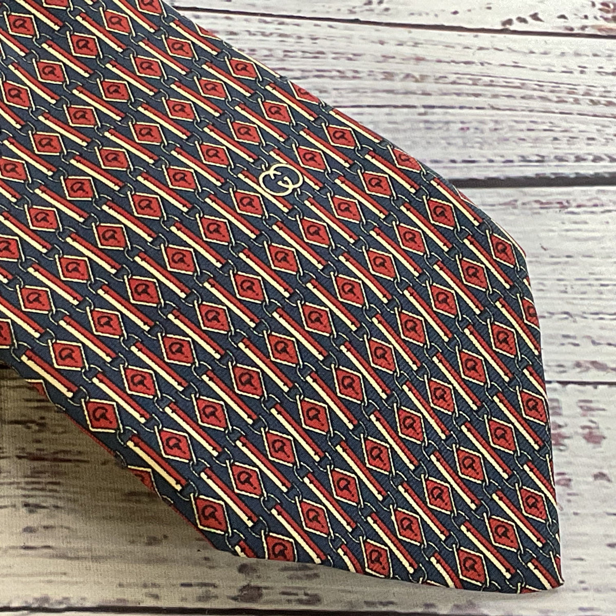 GUCCI Men's Navy Blue/Red 3.25" Wide Tie- 60"