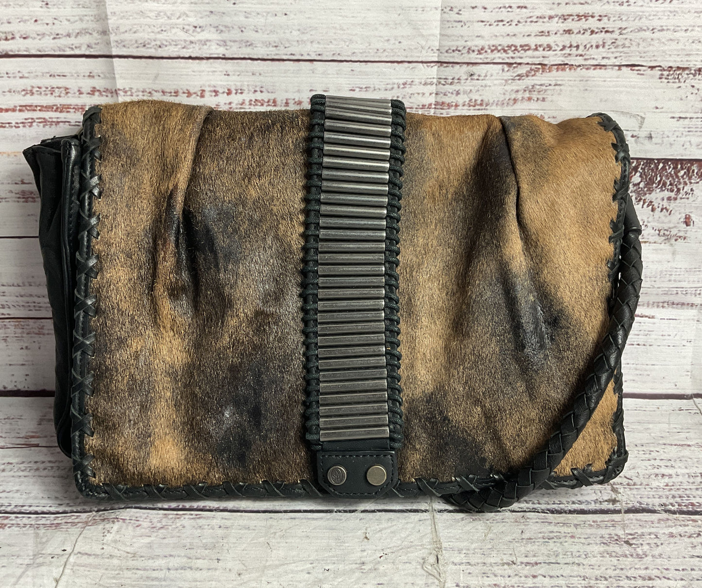 Women's ASH Brown & Black Cowhide Leather Crossbody Handbag GREAT CONDITION!!