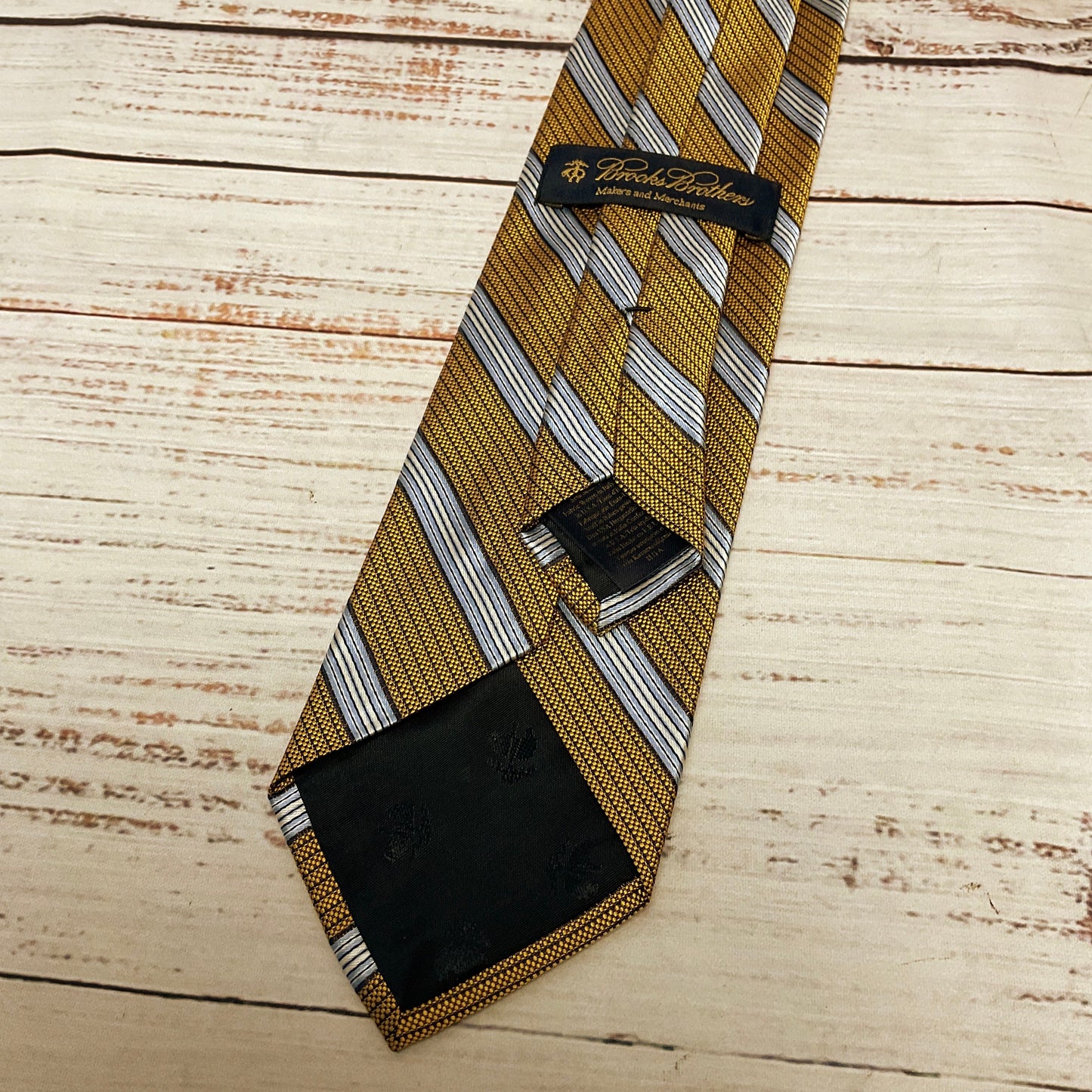Brooks Brothers Yellow Blue Diagonal Silk Stripe Neck Tie - Size 58"