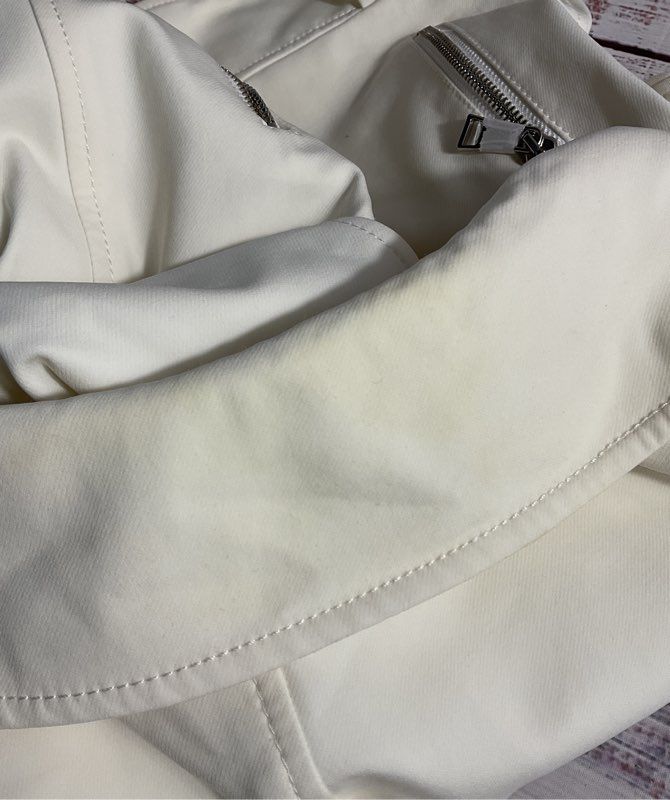 Club Monaco Women’s Asymmetrical Zippers Crepe Moto Jacket Winter White Size L