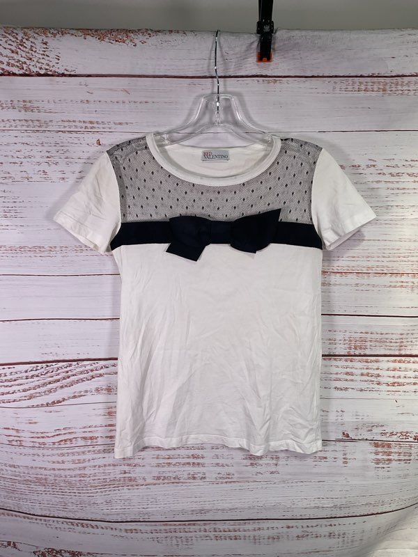 Red Valentino Women's Black Bowtie Lace Top White Shirt Size XS