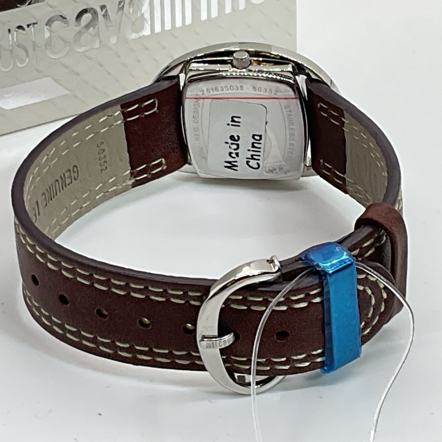 NEW JUST CAVALLI Time Silver Tone & Brown Leather Band Watch