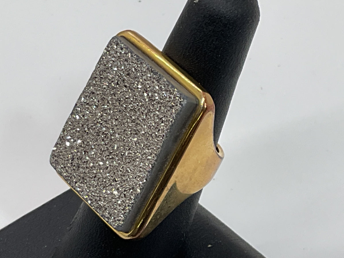 VTG. MA Jewelry Brass & Silver Tone Druzi SZ 6.75 Ring