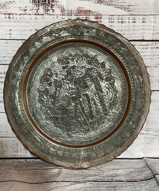 Vintage Mid Century Copper and Tin Wall Plate Multicolor