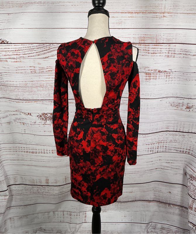 NWT Women's Parker Red and Black Cold Shoulder Dress Size S Retail $298