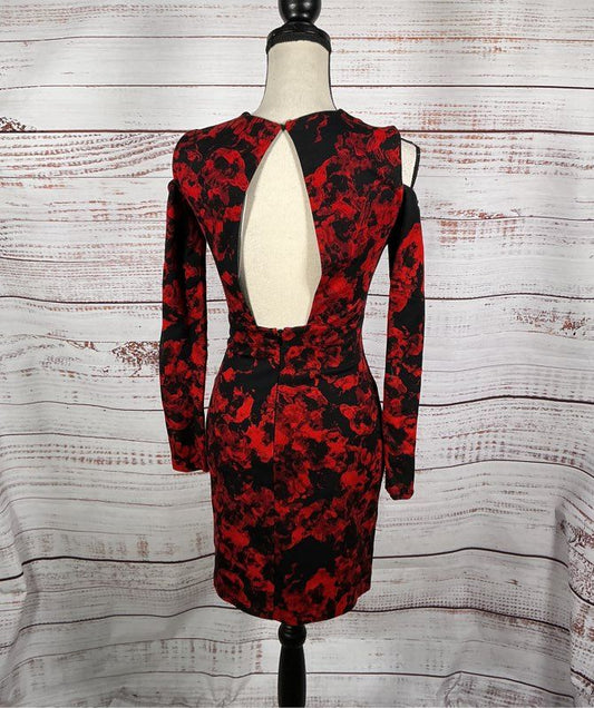 NWT Women's Parker Red and Black Cold Shoulder Dress Size S Retail $298