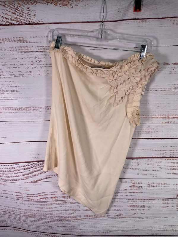 Robert Rodriguez Women's One Shoulder Ruffled Cream Top Size 0 Silk Blend