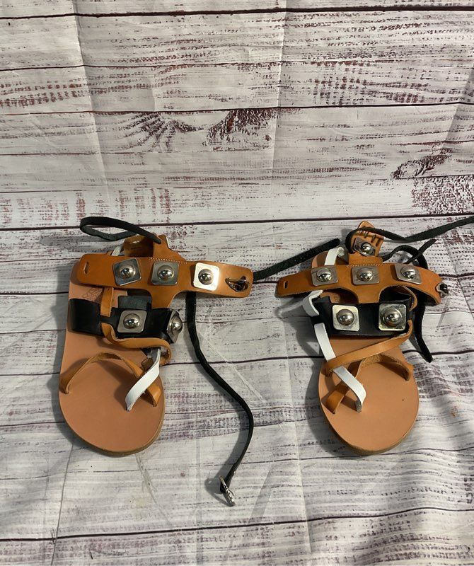 Ancient Greek Sandals Women's Metal Pattern Strappy Sandals Size 38 EU / 8 US