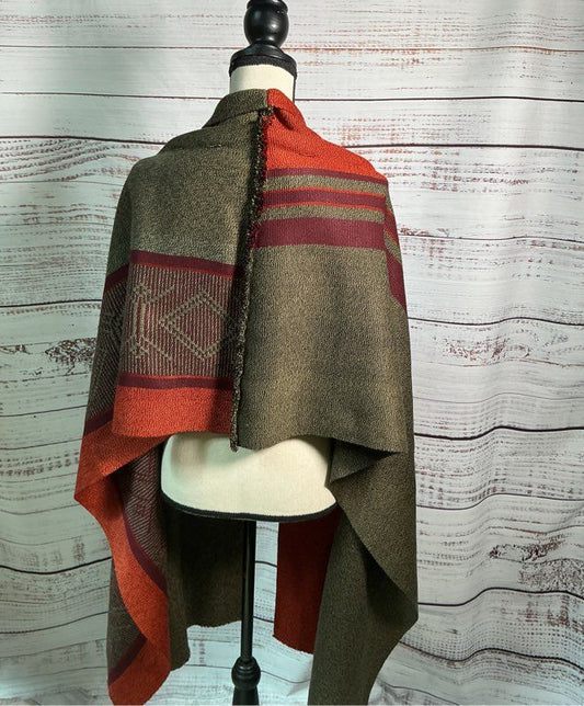 Adriana Santacruz Red/Olive Poncho/Cape OS Retail $500
