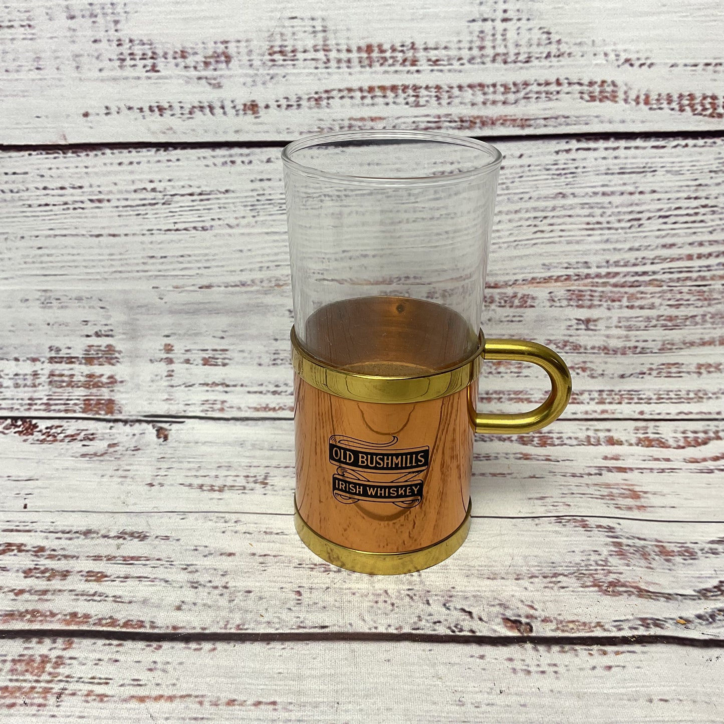 Beucler Old Bushmills Irish Whiskey Copper Brass Glass Cork Cups Lot of 4