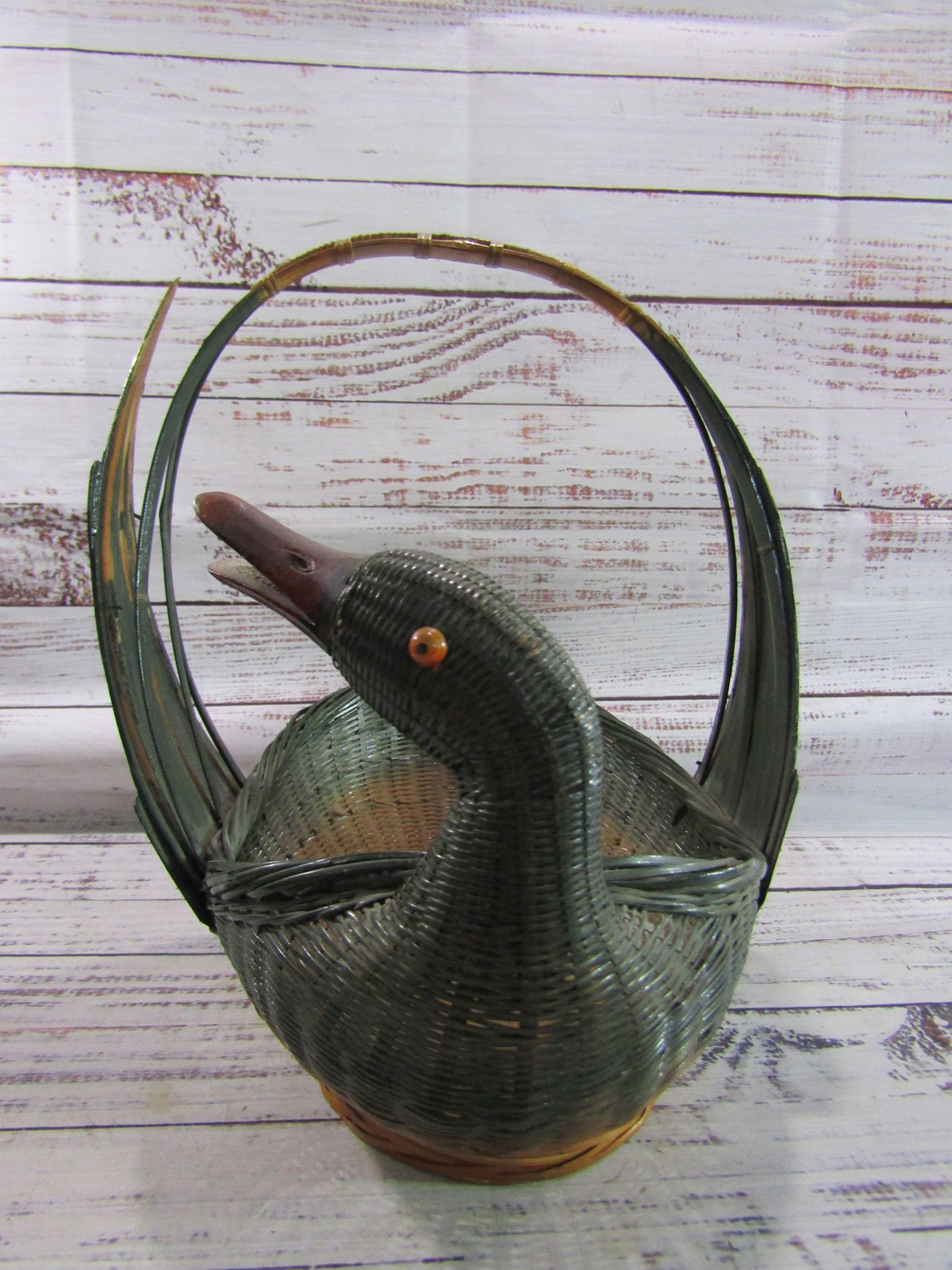 Vintage Shanghai Handicraft Mallard Woven Wicker Basket