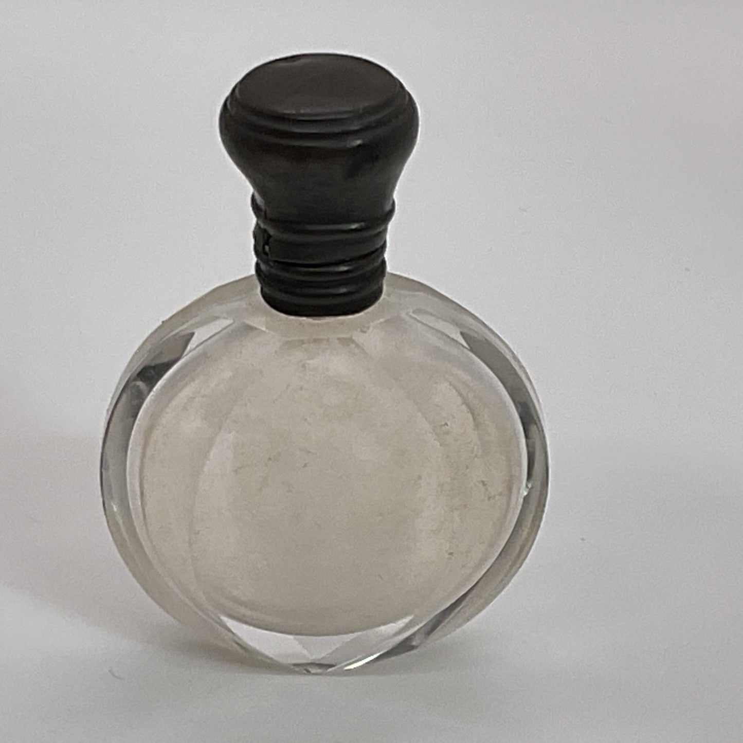 VTG/ANTIQUE Silver Tone Clear Glass Perfume Bottle Hinged Lid and Stopper- 2.25"