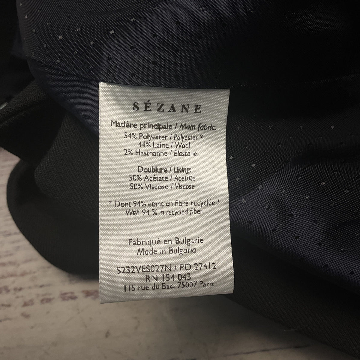 Sezane Black Polyester Wool Belted Closure Vest - Size 34